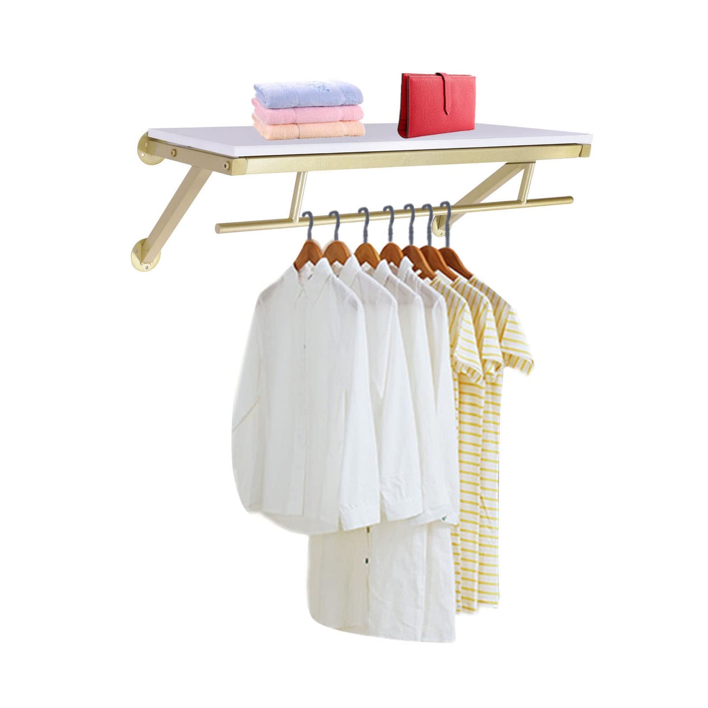 Clothes Rack with Top Shelf, Wall Mounted Clothes Rack Detachable Multi-Purpose Hanging Rod Heavy Duty Pipe Clothing Rack for Bedroom, Clothing Store, 31.49 * 11.81inch Brand: SHATUOA